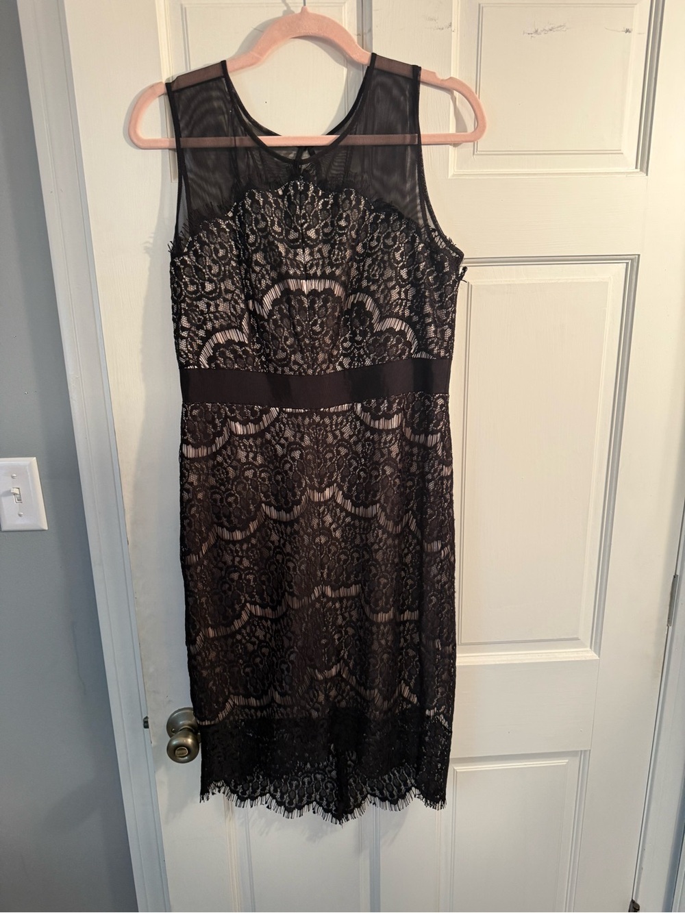 Thalia Sodi Black Lace Overlay Sheath Dress with Illusion Yoke
